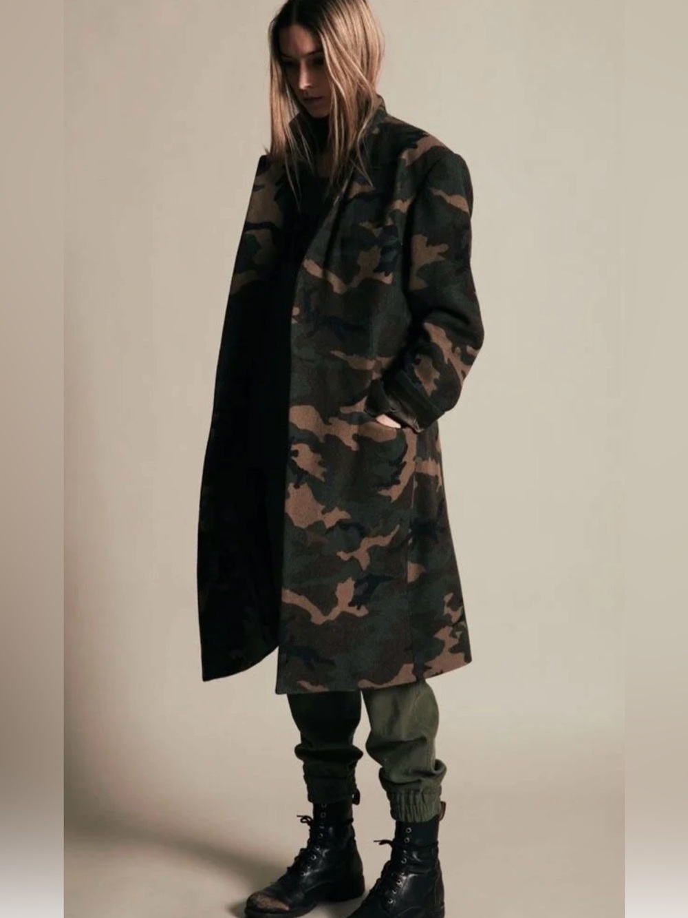 NLST Army Camo Wool Blend Coat Small Military Chic Statement Coat